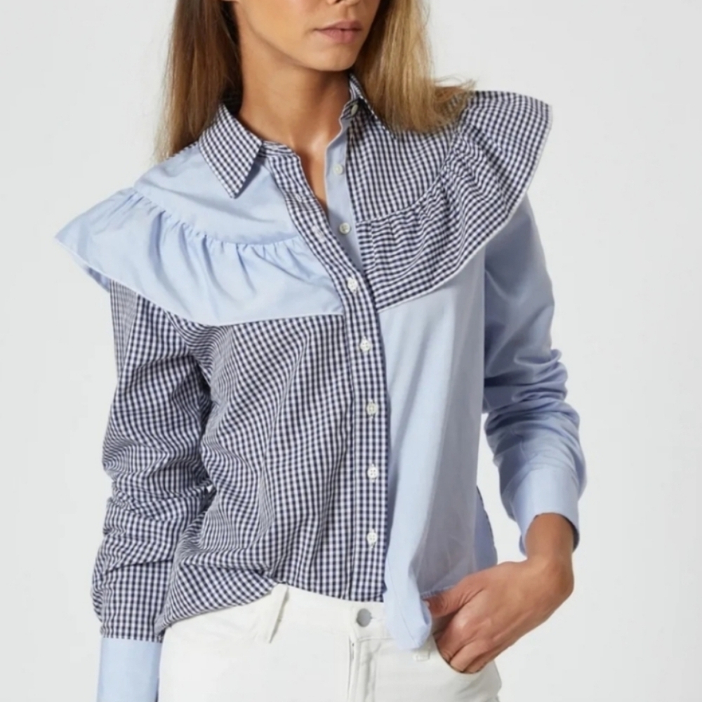 The Shirt by Rochelle Behrens Blue and Black Gingham Top